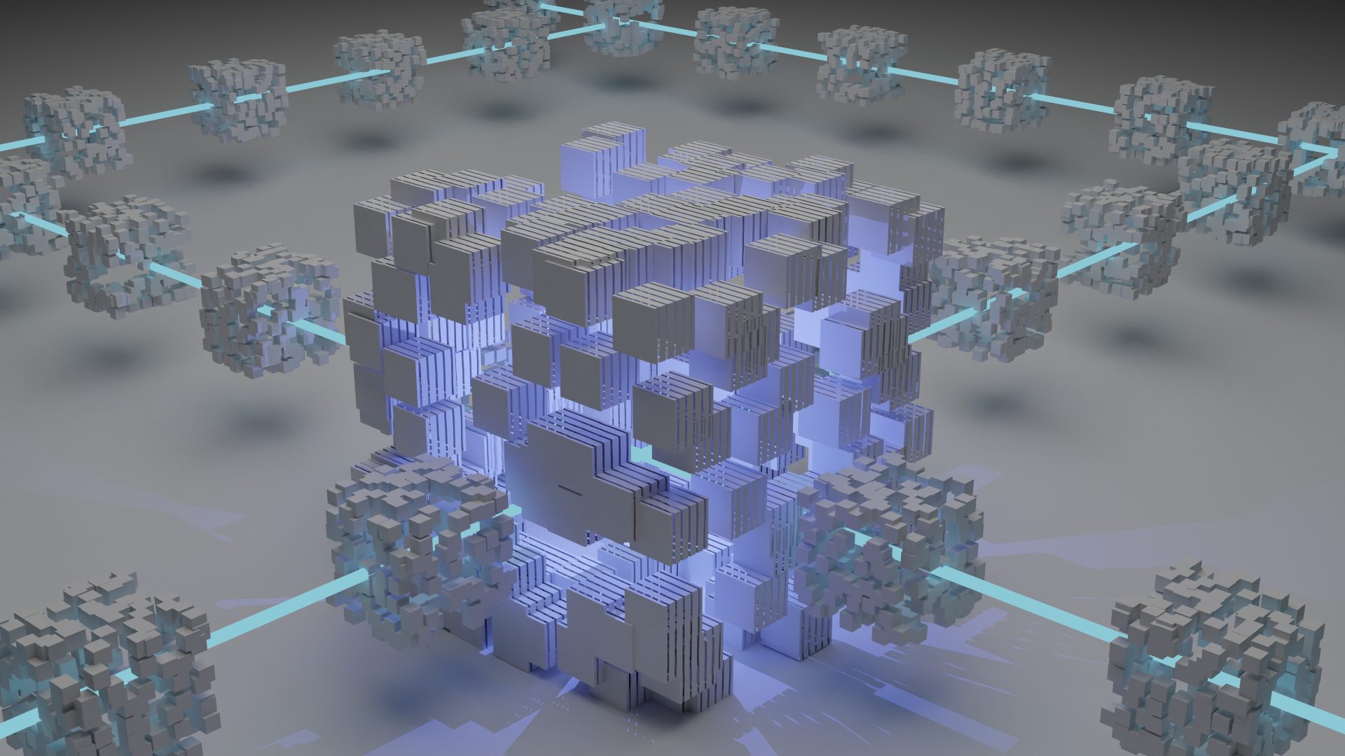 3D illustration of blocks in a blockchain
